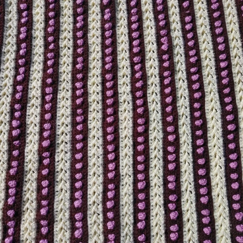 Hand Crochet Yellow Brown Pink Stripe Polka Dot Gr